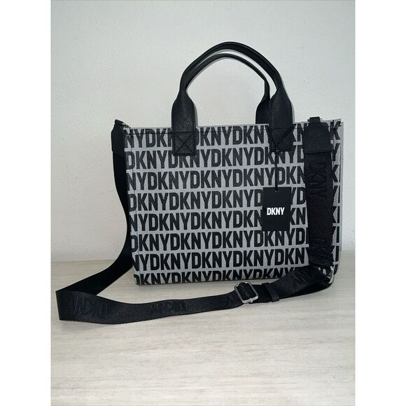DKNY Hadlee Medium LARGE Tote LOGO Crossbody BLACK GRAY White Handbag Purse - Picture 1 of 16
